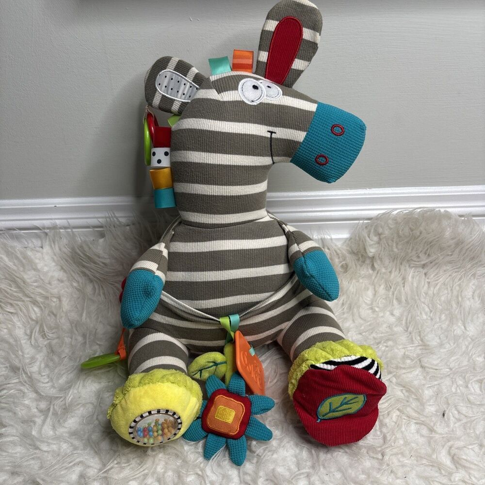 DOLCE Stuffed Zebra Play Learn Interactive Sensory Toy Striped Fabric Toddler